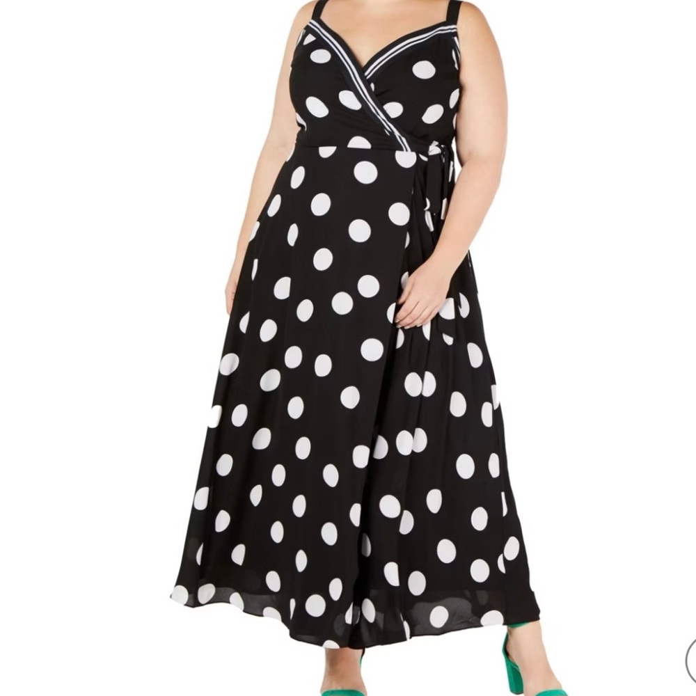 I-N-C Womens Dot Maxi Dress, Black and White Polka Dot.